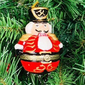 Nutcracker Porcelain Hinged Surprise Gift Trinket Box Christmas Ornament